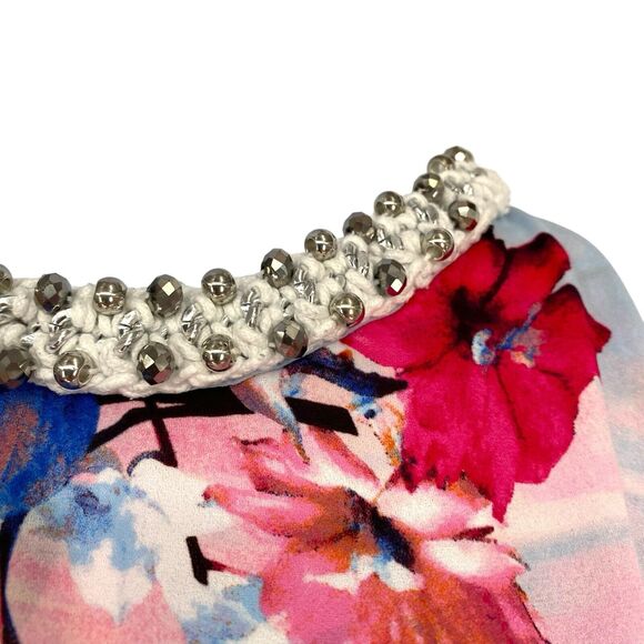 Jennifer Lopez JLo Misses Embellished Keyhole Split Back Floral Tank Top L - Picture 4 of 13